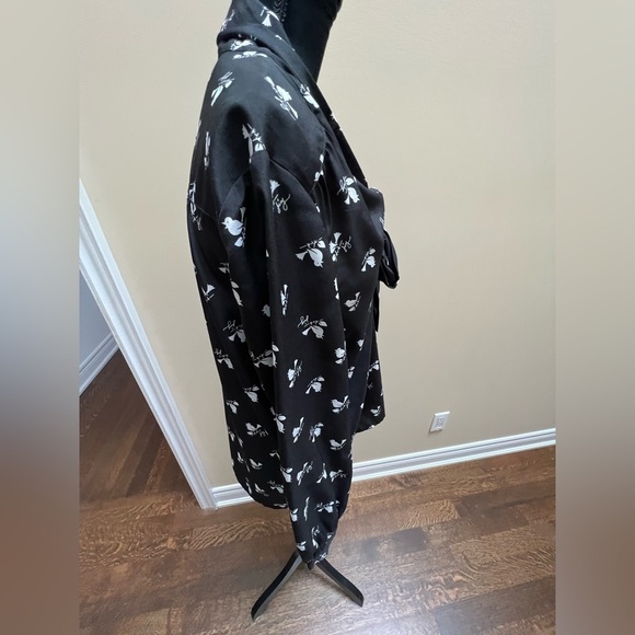 JUICY COUTURE Black SongBird Printed Long sleeve Blouse women’s size Medium - Picture 7 of 10